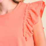 Umgee USA Women's Solid Ruffle Sleeve Shirt