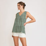 Mint Striped Washed Sleeveless Frayed Top