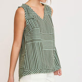 Women's Mint Striped Fray Tank