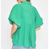 Women's Jade Colored Smocked Front Yoke Shirt