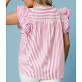 Pink & White Striped Flutter Sleeve Shirt