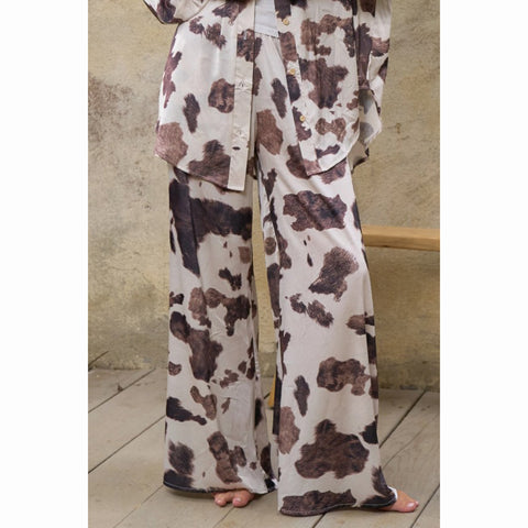women's cow print elastic waist pants