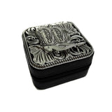 Full view of the Black Etched Metal Boot Jewelry Box exterioir