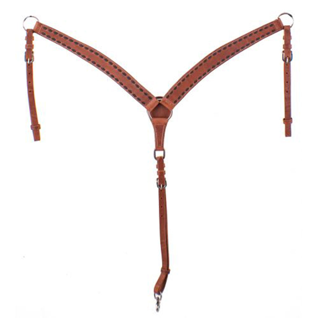 Harness leather Breast Collar with Dark Brown Buckstitch Trim