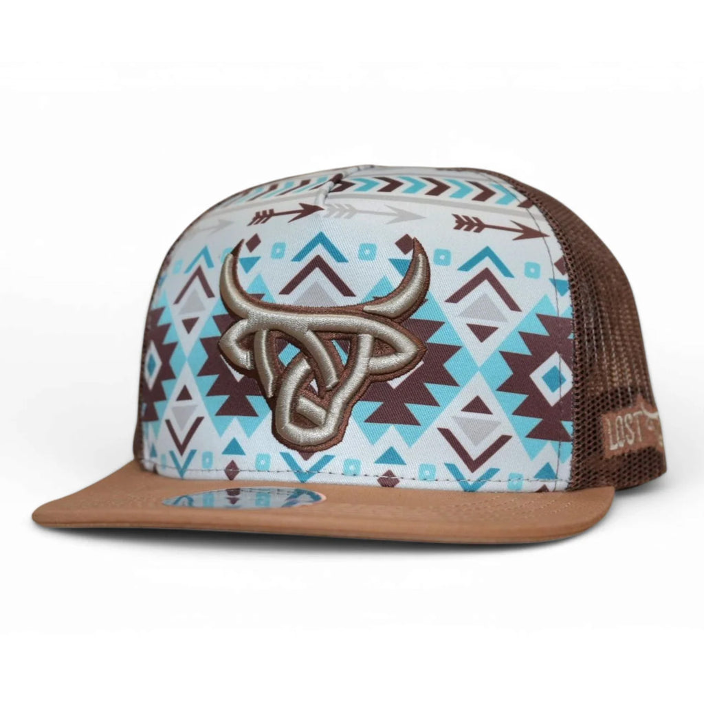 LOST CALF Men's Oakes Turquoise/Brown Flat Cap