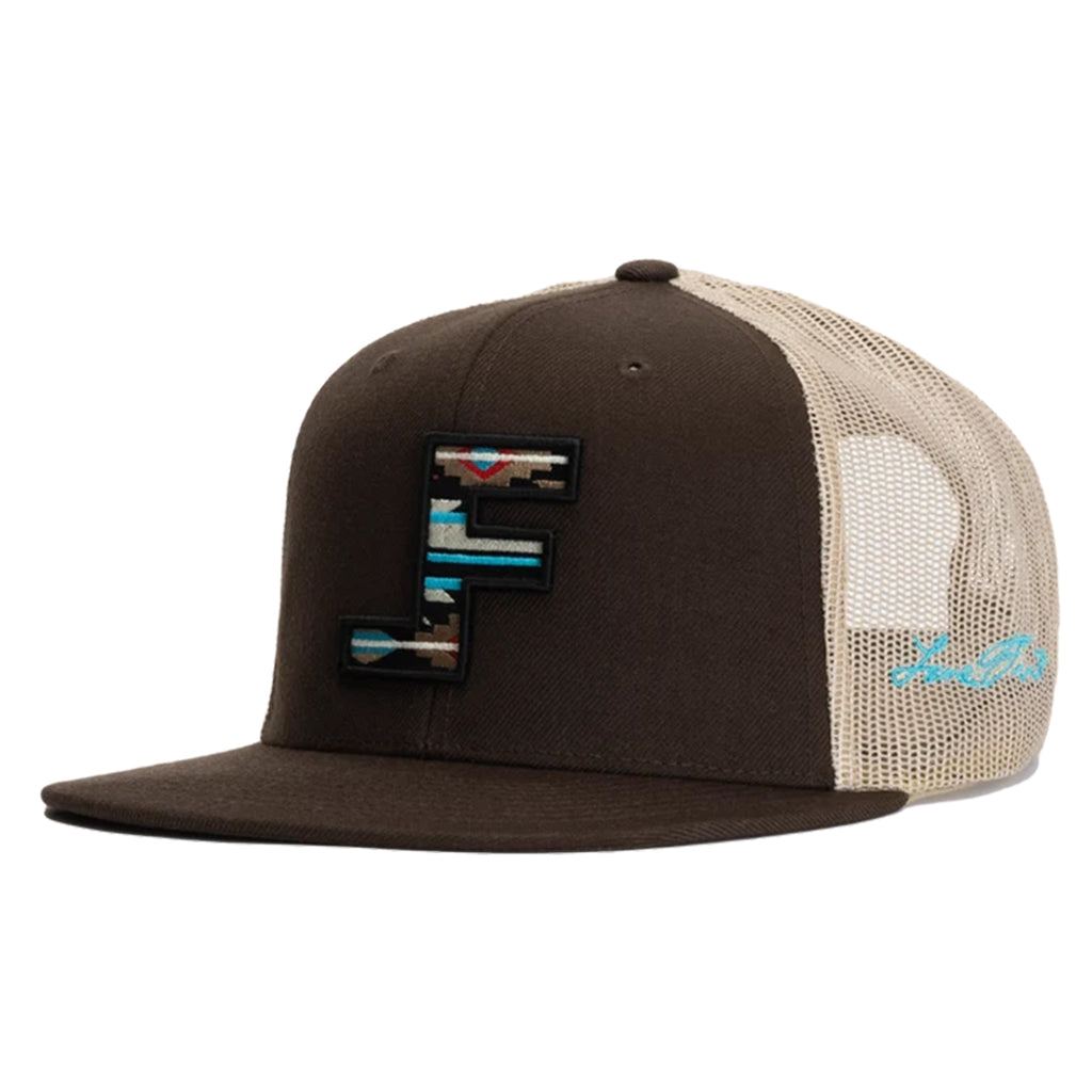 Front and side of Lane Frost Brown Aztec Bronc Cap