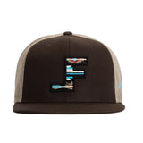 Front side of Lane Frost Brown Aztec Bronc Cap