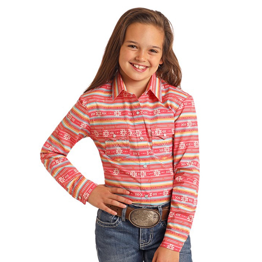 Pink Multi Aztec Snap Long Sleeve with Two Chest Pockets