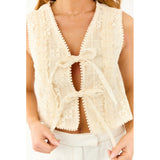 Front View of Cream Lace Eyelet Vest