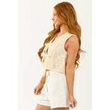 Side View of Cream Lace Eyelet Vest
