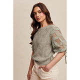 Sage Crochet Sweater Lace Sleeve Top