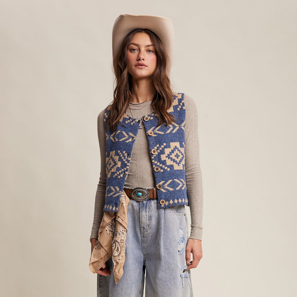 Women's Southwestern Button-up Wool Vest