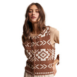 AZTEC PRINT BUTTON-UP KNIT VEST - AMBER BROWN