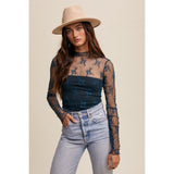 Teal Lace Mesh Long Sleeve Top