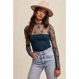 Teal Lace Mesh Long Sleeve Top