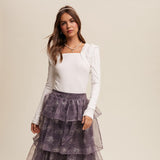 Cream Square Neck Ruffle Accent Top