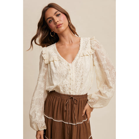 Cream Delicate Embroidered Lace Blouse