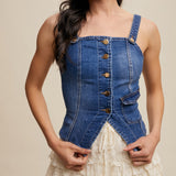 Women's Denim Button Up Corset Vest Tank