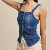 Women's Denim Button Up Corset Vest Tank