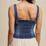 Women's Denim Button Up Corset Vest Tank