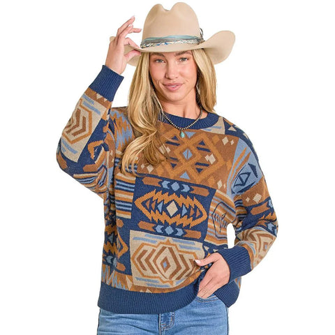 Panhandle Women's Navy Southwestern Sweater