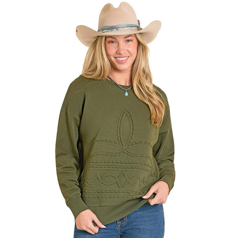 Embossed Boot Stitch Pullover Sweatshirt