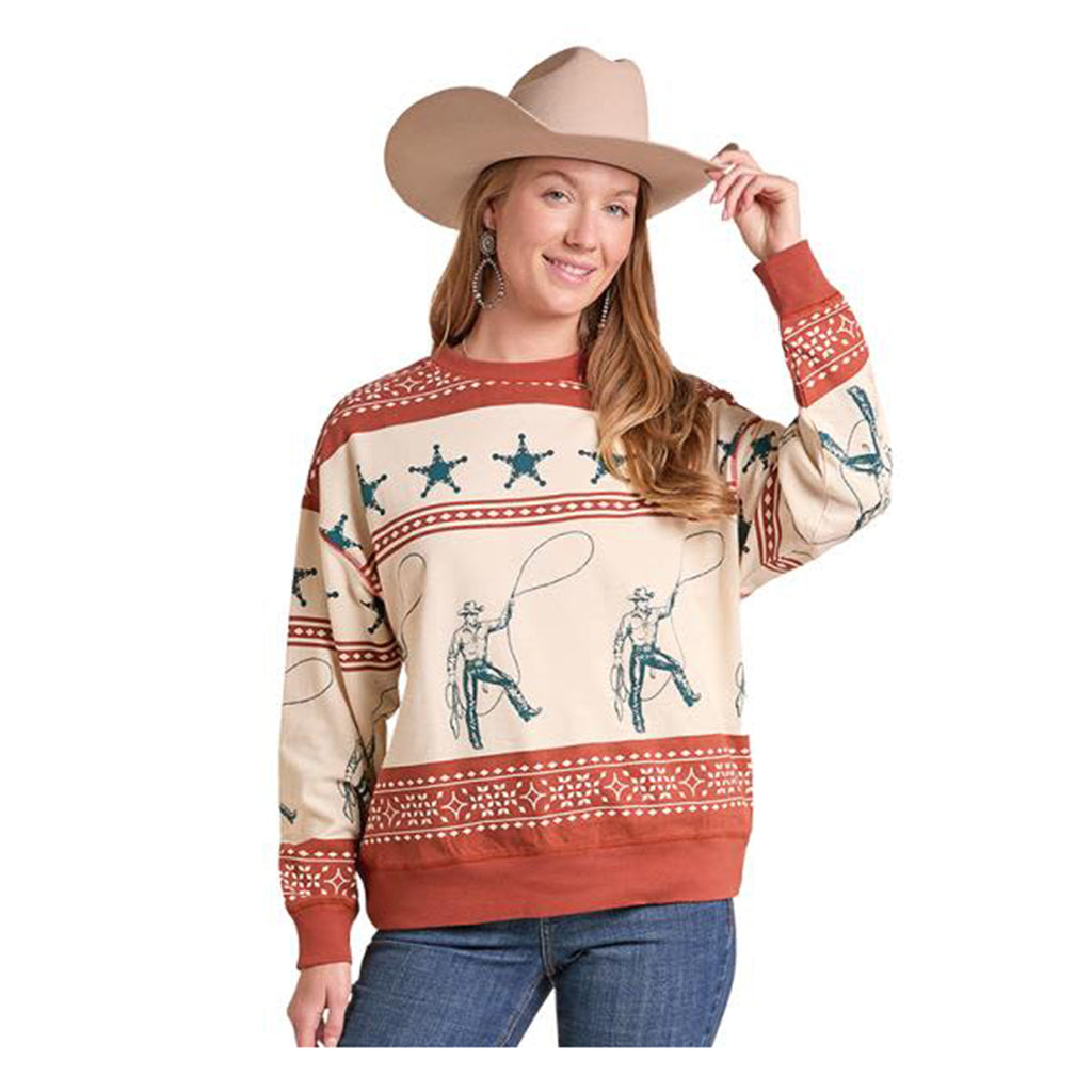 Panhandle Slim Women's Graphic Cowboy Crew Neck Pullover