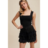 Black Wide Strapped Cropped Brami Top