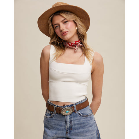 Cream Wide Strapped Cropped Brami Top