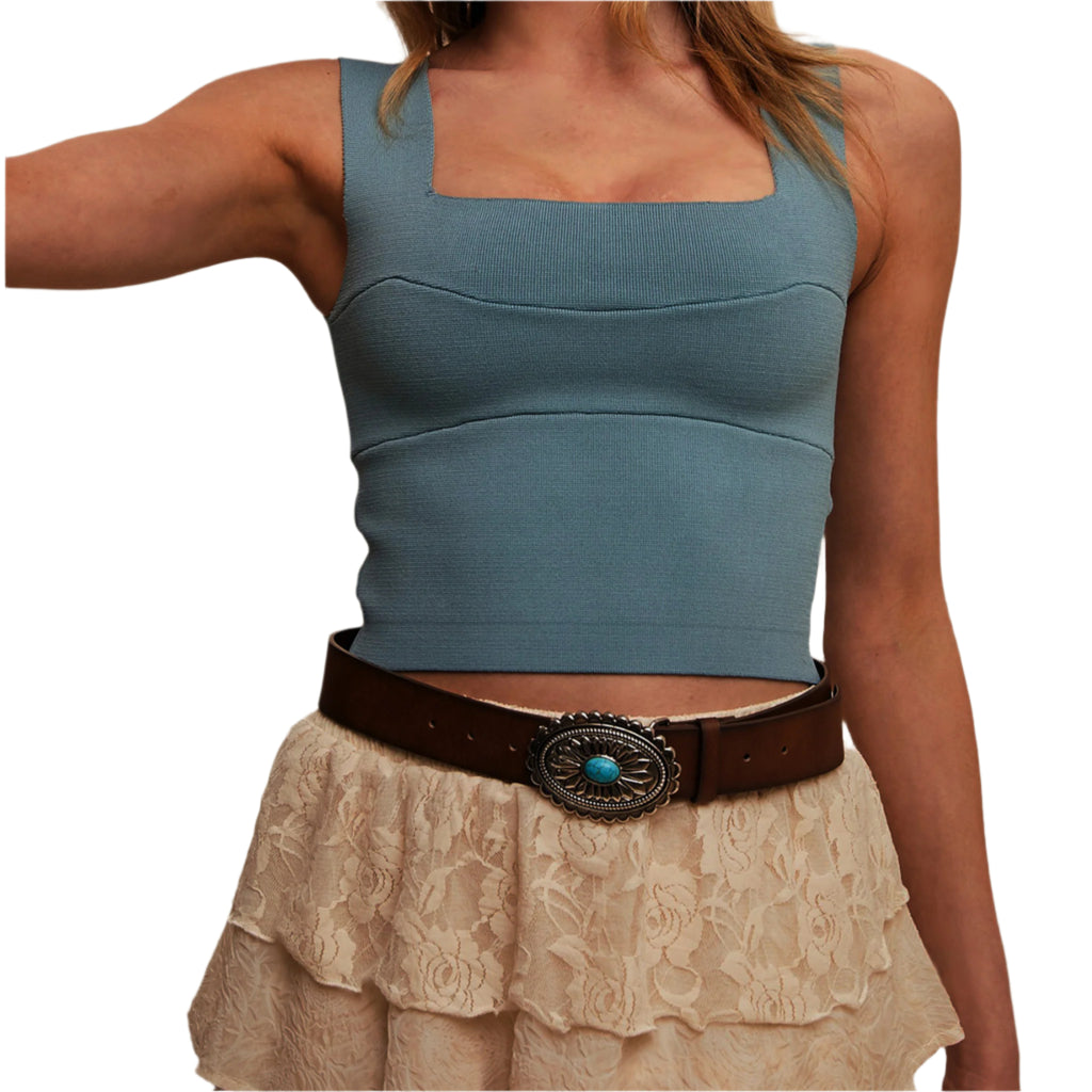 teal colored wide strap bra tank top