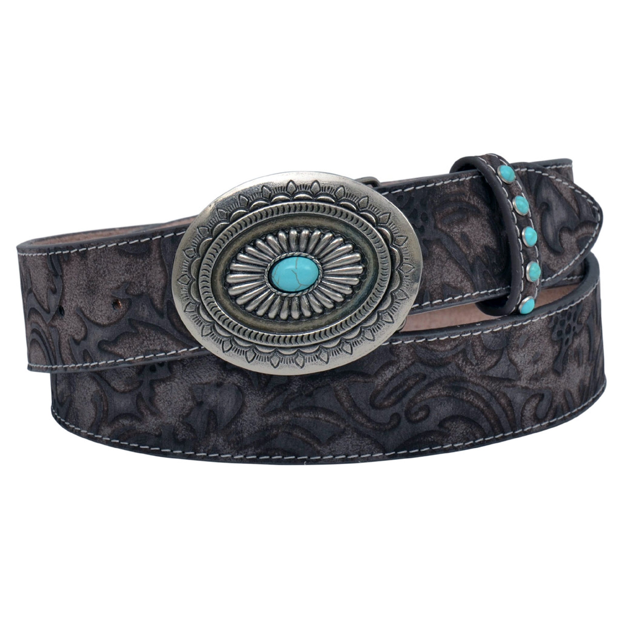 Nocona Floral Embossed Leather Belt With Studs For Women  display picture 1
