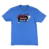 Lazy J Ranch Beefmaker short sleeve T‑shirt in blue shown from the front with the Beefmaker graphic and soft cotton‑poly fabric.
