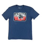 Flat lay showing front side of the navy liberty t-shirt. 