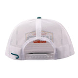 Back view of the Lazy J Ranch white and green Enchanted trucker hat showing the breathable green mesh and adjustable snapback closure.