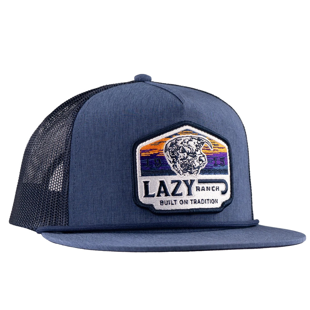 Blue Lazy J snapback with bull wagon 