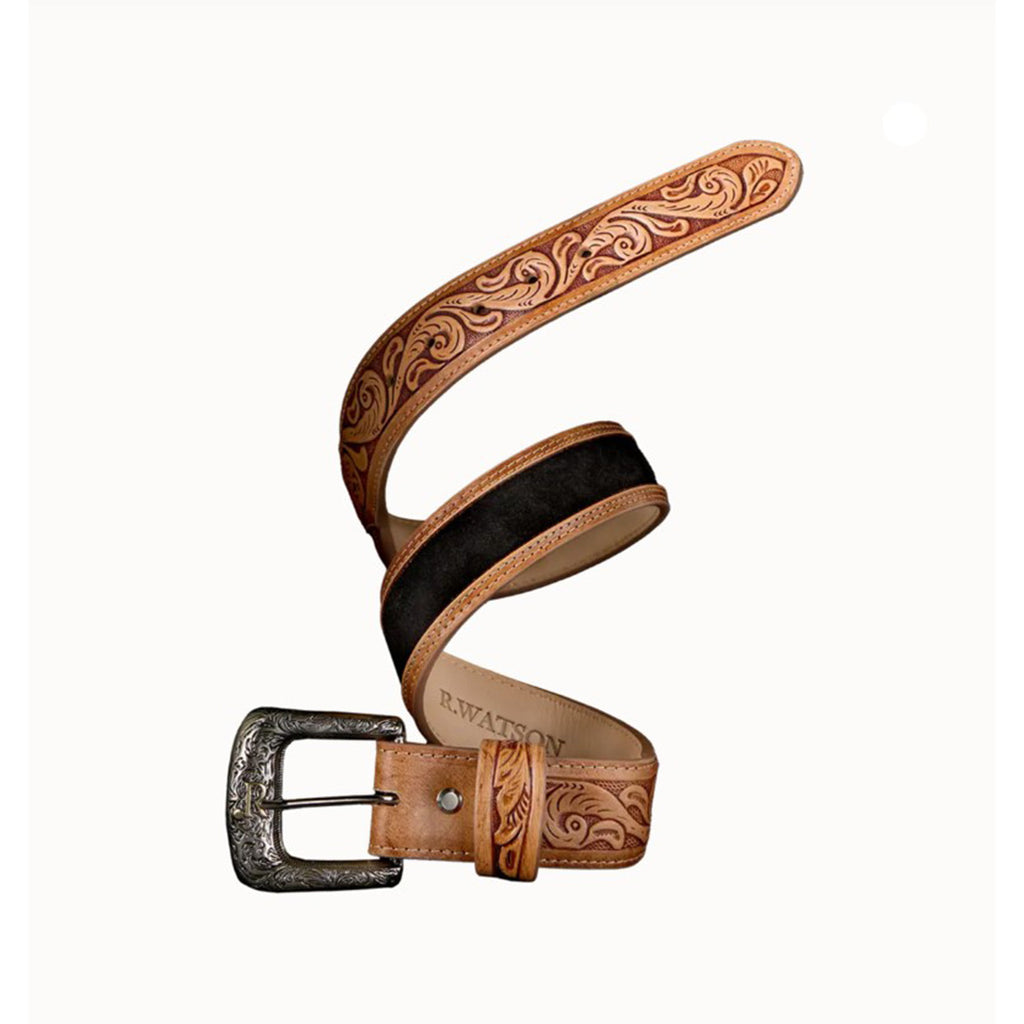 BLACK ROUGHOUT BELT W/ ARIZONA TAN COWHIDE