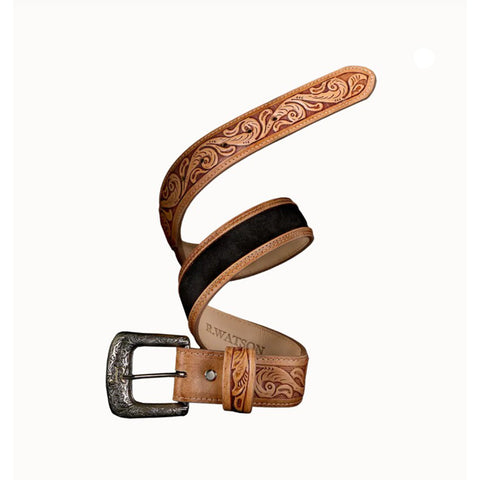 BLACK ROUGHOUT BELT W/ ARIZONA TAN COWHIDE