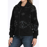 Cinch Ladies Black Western Print Fleece Zip Jacket Front Angle View