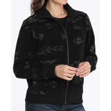 Cinch Ladies Black Western Print Fleece Zip Jacket Zipped Up View