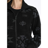Cinch Ladies Black Western Print Fleece Zip Jacket Close Up View