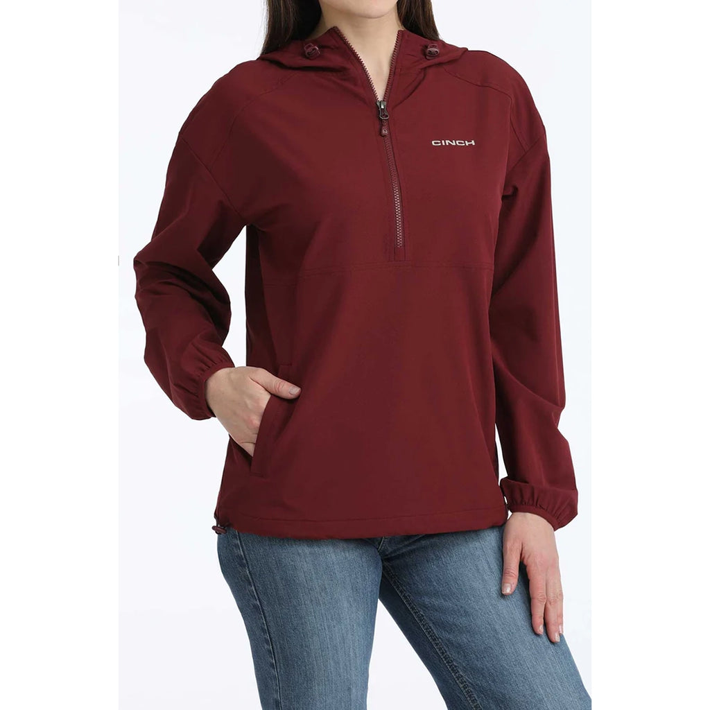 Women's Cinch Burgundy 1/2 Zip Windbreaker