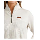 Cinch Ladies Cream Cable Knit 1/4 Zip Pullover Logo Vew
