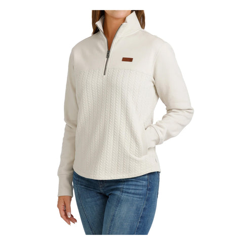 Cinch Ladies Cream Cable Knit 1/4 Zip Pullover
