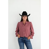 Wine long sleeved pearl snap button up