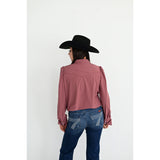 Back view of wine button up