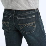 Close up view of back pockets on Ian Dark Wash Jeans 