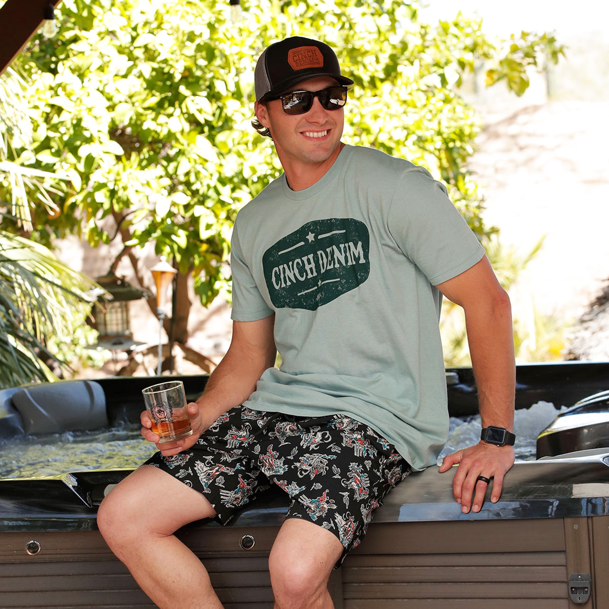 Cinch Bronc Roder Cinch Men's Black Bronc Rider Swim Trunk
