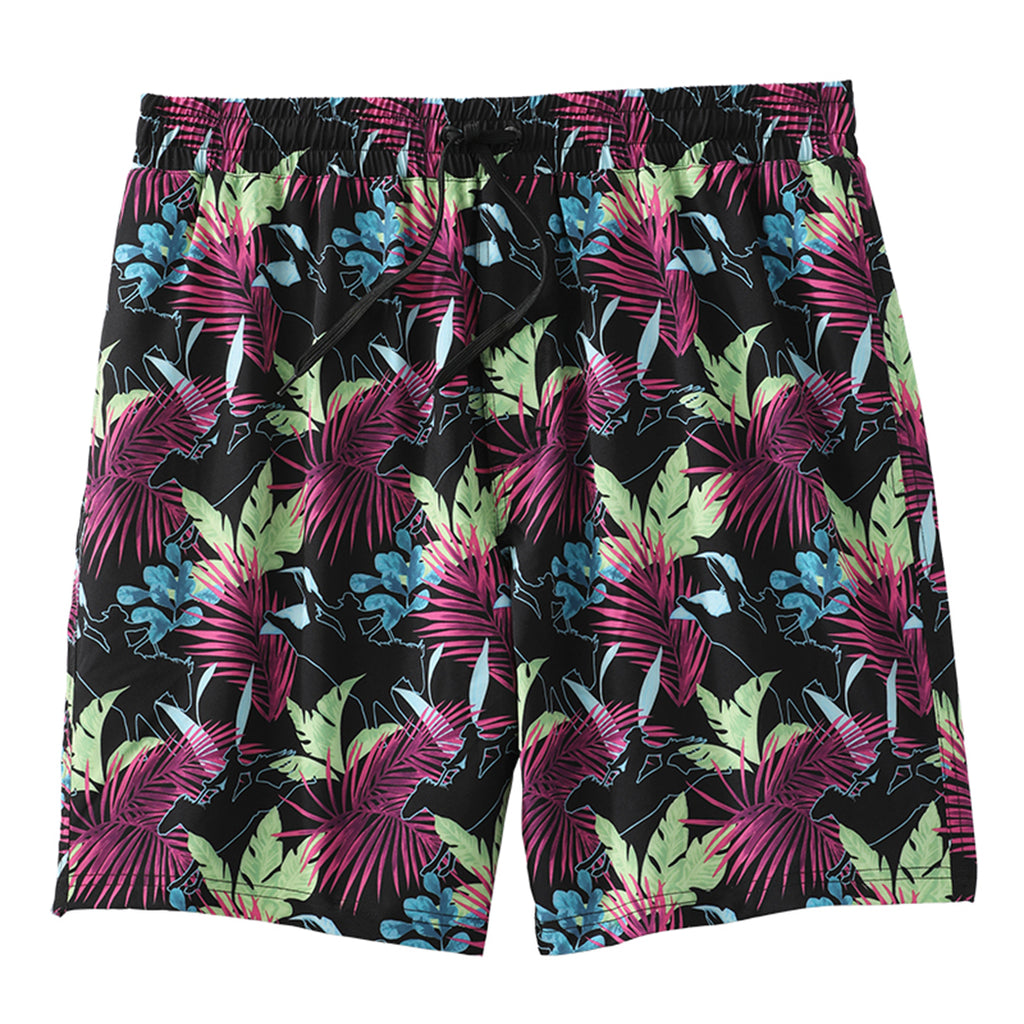 Swim Trunks with black Hawaiian bronc rider print.