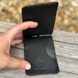 Inside of black cherry caiman money clip card holder wallet. 