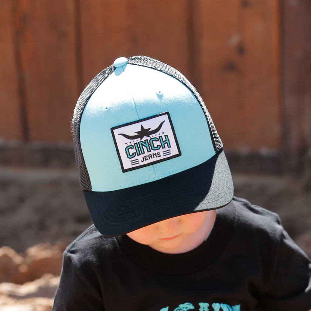 Turquoise and Black Cap with Cinch Jeans Patch